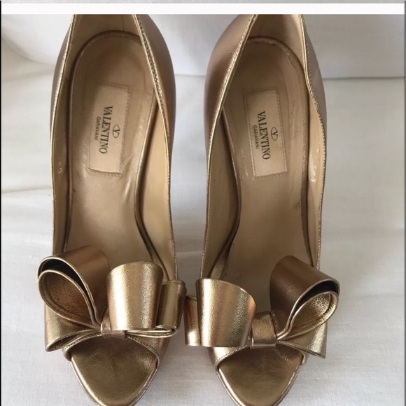 Valentino gold bow peep toe platform heel - Picture 2 of 8